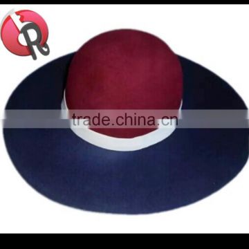 wool Korean fashion wide brim floppy hats wine and royal blue double color