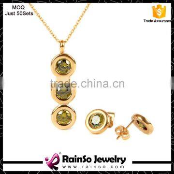 Fashion Gold Plated Custom Color Zircon Stainless Steel Jewelry Set