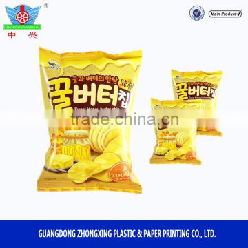 air-tight plastic bag of chips productions potato or banana chips bag