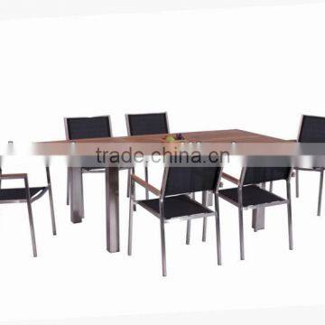 outdoor teak top extendable stainless steel table