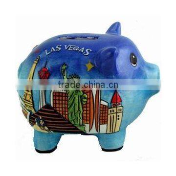 Las Vegas Blue Hand Painted Piggy Bank photo-2