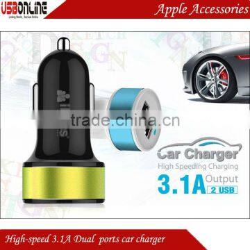 Wholesale Universal 3.1A Dual 2 port USB Car Charger for Apple iphone ipad,etc