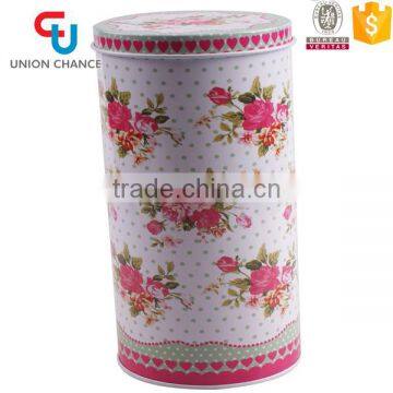 Cylindrical Coffee Tin Box Tea Tin Box with Flower Designs