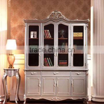 Luxury European Style Bookcase, New Classic Silver Hand Carved Bookshelf, Simple Design Wooden Book Cabinet (BF01-ML015) photo-2