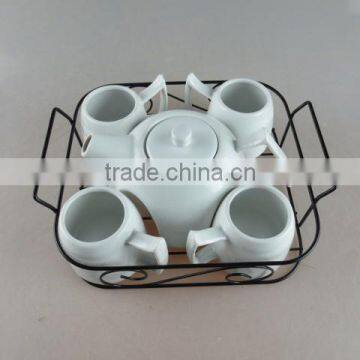 porcelain coffee set with iron basket