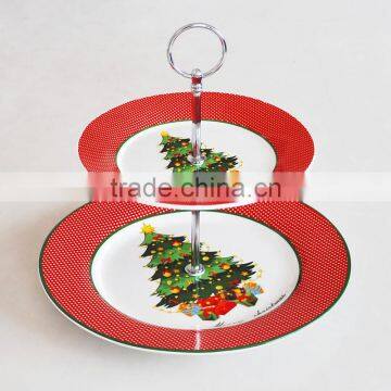 2 Layers Round Porcelain Cake Plate, 2pcs Set Plate With Decal and Iron Holder photo-5