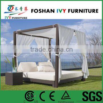 Garden rattan sunbed with canopy outdoor beach bed