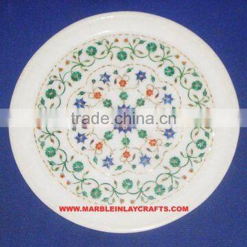 Pietra Dura Marble Inlaid Plate Home Decorative Marble Inlay Plate