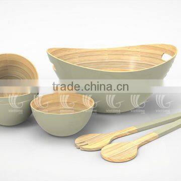 Set Handmade Bamboo Salad Bowls and Spoons, Lacquered Bamboo Products photo-3
