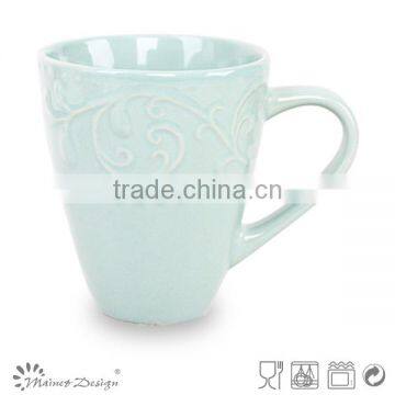 embossed light green color for 2016 high quality stoneware mugs