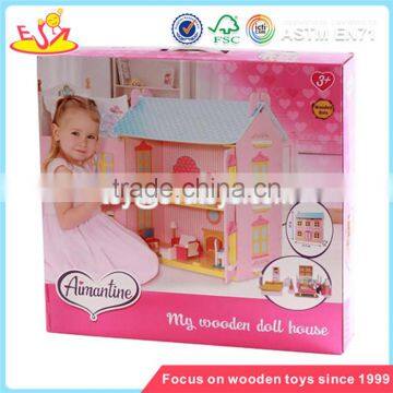 Wholesale Pink Delicate Kids Wooden Dollhouse Beautiful Children Wooden Chic Dollhouse for Sale W06A029 photo-6
