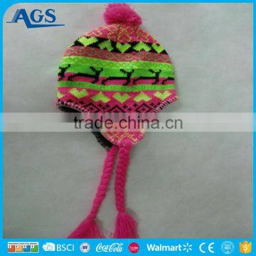 Colorful Warm Female Winter Beanie Hat With Strings