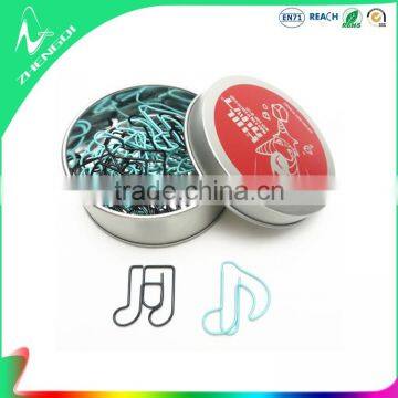 Promotional musical note shaped colors paper clip in tin box