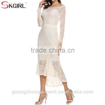 Women's off Shoulder Long Sleeve Floral Lace Mermaid Long Fish Tail Cocktail Evening Bodycon Dress photo-6