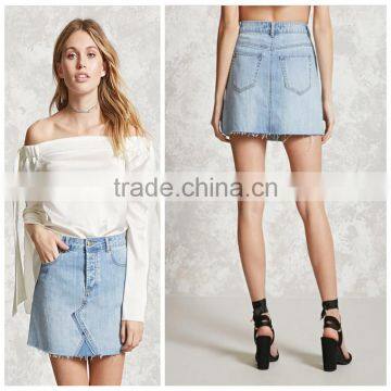 Women Fashion Light Blue High Waist Mini Denim Skirts