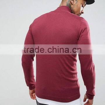 2017 Competitive High Quality New Design Durable 100% Cotton Soft Touch Knit Funnel Neck Burgundy Running Casual Men Jumper photo-2