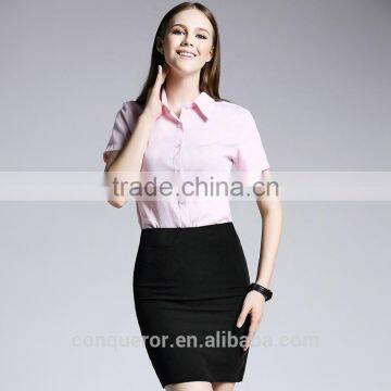 Ladies Fashion Short Sleeve Work Shirt Cotton Shirt photo-3