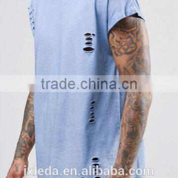 OEM Custom Men Newest Design Fashion Distressed Oversized Sleeveless T-shirt/tee Shirt photo-3