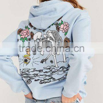 MGOO 2017 Noise Skeleton Flower Hoodie Sweatshirt Cotton Blends Fleece Light Blue Putover Hoodies photo-5