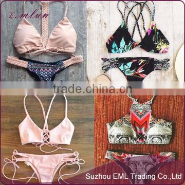 Cheap promotional Europe split sexy bikini swimsuit women swimwear