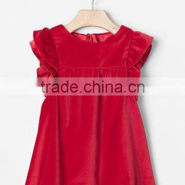 Girls cotton frock designs 2017 girls short ruffle sleeve red velvet christmas style party dresses kids boutique clothing