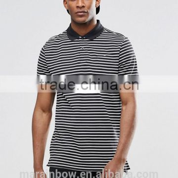 High Quality Blank 100% Pique Cotton Mens Matchup Striped Polo Shirt in Black Plain Leisure Polo Shirts Wholesale Mens Clothing