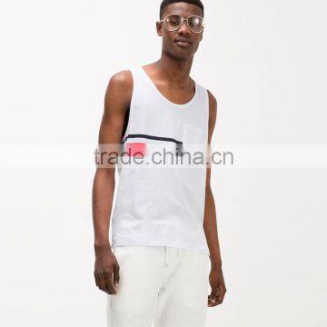Classic chest stripe with pocket 100%cotton vest