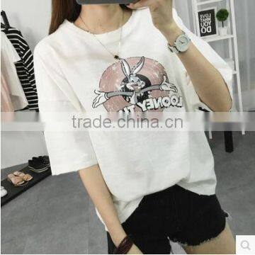 Cartoon Printing Loose Cotton Joker Round Collar Short Sleeve T-shirt Girl Summer photo-2