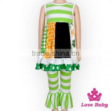 2017 Spring Western Boutique Clothing Ruffle Sleeveless Green Lucky Clover Pattern Printed St. Patricks Day Children Outfits photo-2