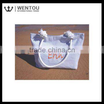 Personalized Custom Monogrammed Cotton Seersucker Tote Bag photo-2