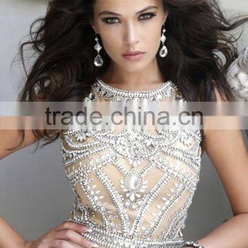 2015 Scoop A Line Full Length Prom Dress Beaded Tulle Bodice With Chiffon Skirt photo-2