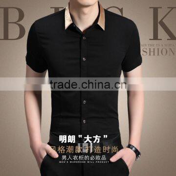 2015 New style solid color short sleeve men shirt high quality shirts