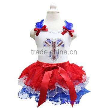 Girls Red White Blue Tutu Pettiskirt UK Flag Heart Patriotic Tee Party Dress 1-7Y