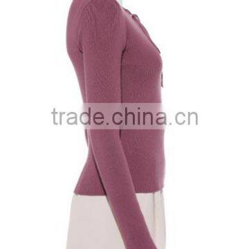 Popular V Neck Fitted Knit Pullover Mature Women in Tight Sweater With Knot photo-3