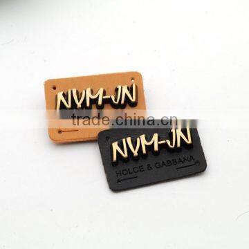 Black/brown PU Leather Sew on Patches With Matt Bronze Brush Metal Plates Clothing Label for Jeans/jacket PLB-006 photo-4