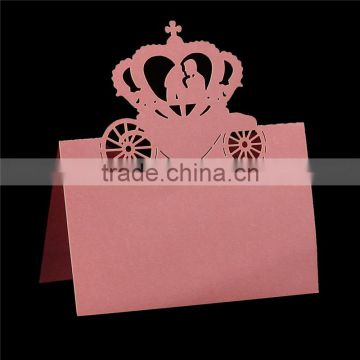 Paper Wedding Party Name Place Card Crown Pink