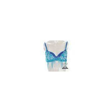 Shinning Sky Blue Belly Dance Bra With Pearls / Jewels In Performance Wear