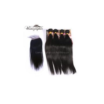 Indian virgin hair 4 bundles Silk Straight with 3.5\