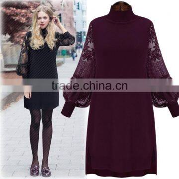 B40995A 2017 Autumn Big Size Apparel Women Long Sleeve Lace Dress