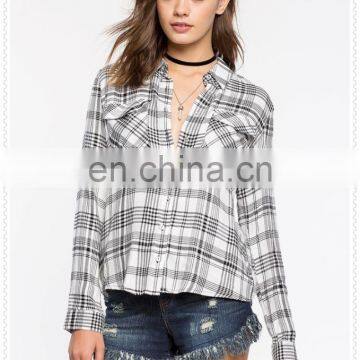 China Wholesale Elegant Womens Plaid Shirt Low Price OEM Service photo-4