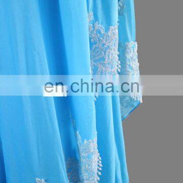 Fashion Blue One Shoulder Lace Hem Pearl Beads 2017 Plus Size Muslim Evening Dress photo-5