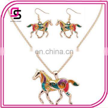 New fashion oil drip jewelry horse shape necklace and earring setting