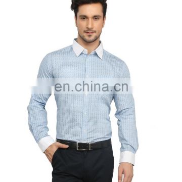 Claude Lorrain Blue Cotton Blend Slim Fit Shirt