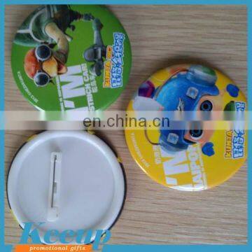 Give away 40mm,44mm,50mm,55mm safe cheap round tin button badge with logo