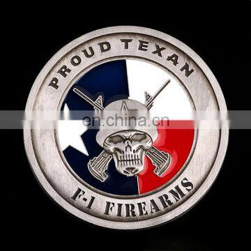 Top quality customzied color filled in antique silver plated texan style coin