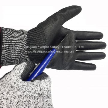 Anti Cut Level 5 HPPE Liner PU Coated Cut Resistant Safety Gloves with CE EN388 4X43C