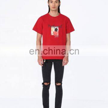 DiZNEW 2020 European and American Mens Vintage Pullover Organic Cotton t Shirt Red photo-3