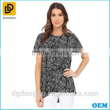 Women Latest Fashion Blouse Design Short Sleeve Lady High-Low Hem Blouse