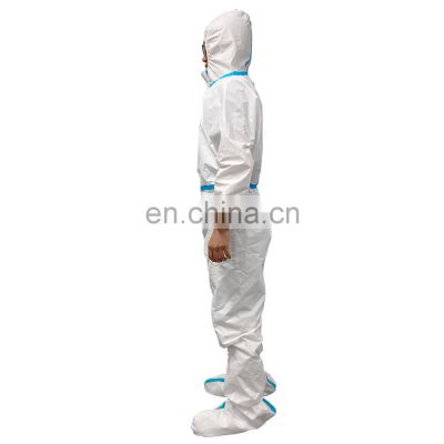 Sterile disposable isolation lightweight ppe safety hooded medical nonwoven protective hazmat coverall suit long sleeves