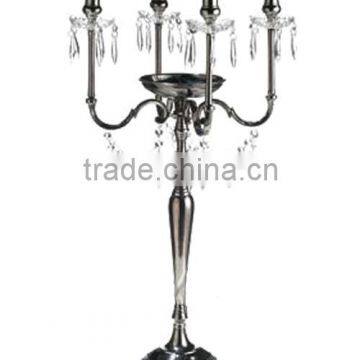 Crystal Hanging Wedding Black Candelabra With Flower Bowl, 5 Lite Wedding Candelabra